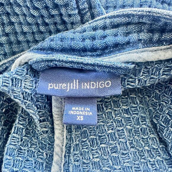 J. Jill Pure Jill Indigo Field Jacket Geneva Wash Waffle Knit ButtonUp Cotton XS - Picture 3 of 10
